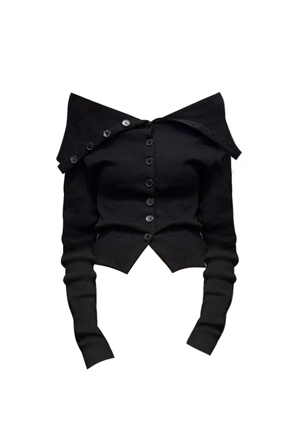 Noir Off-Shoulder Button-Up Cardigan