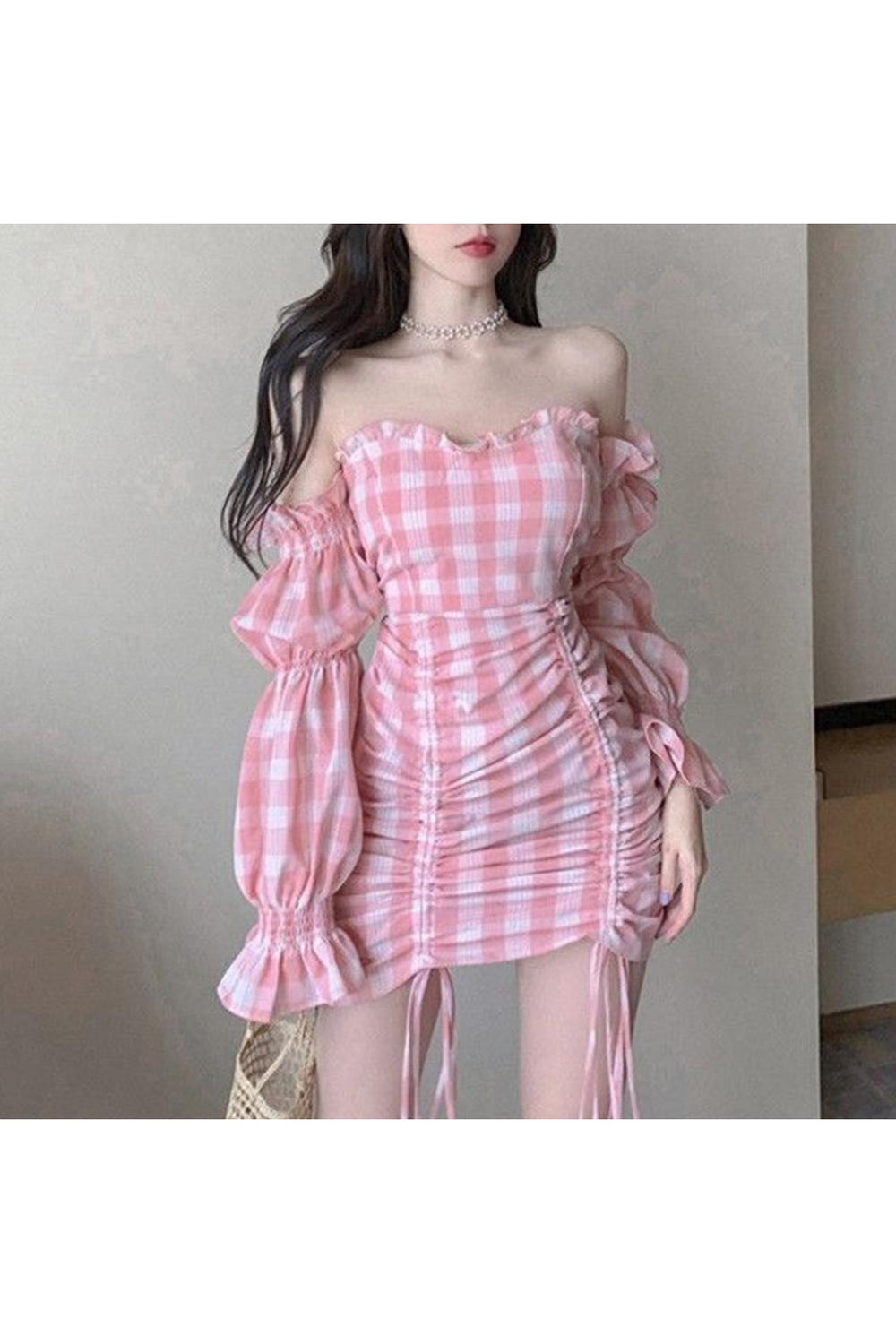 Off Shoulder Plaid Dress