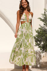 Olivia Floral Printed Cut-out Midi Dress-Sunfere