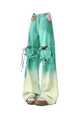 Ombre Cutout Lace-Up Pants