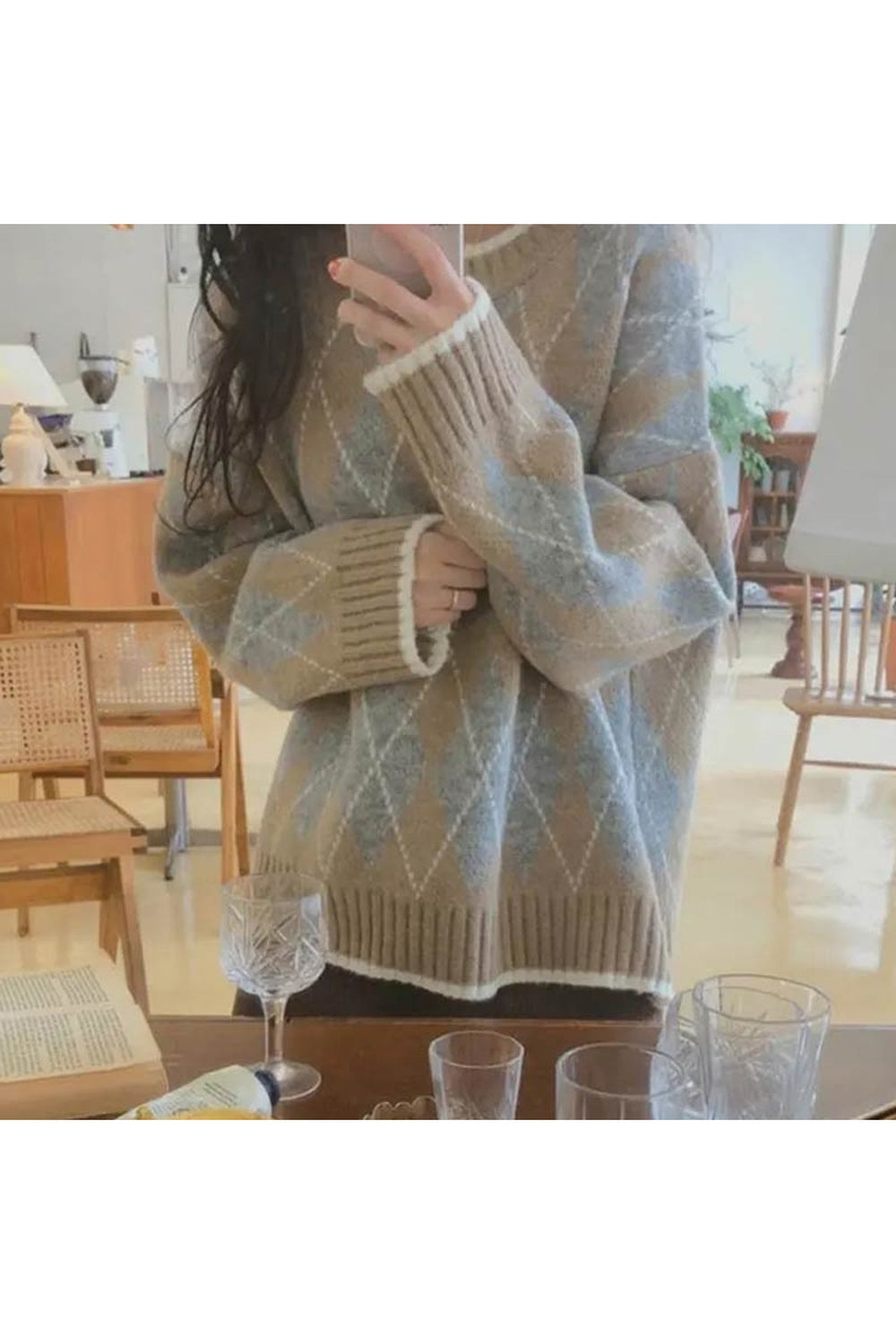 Fall Oversized Argyle Sweater