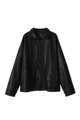 Fall Oversized Black Leather Shirt Jacket