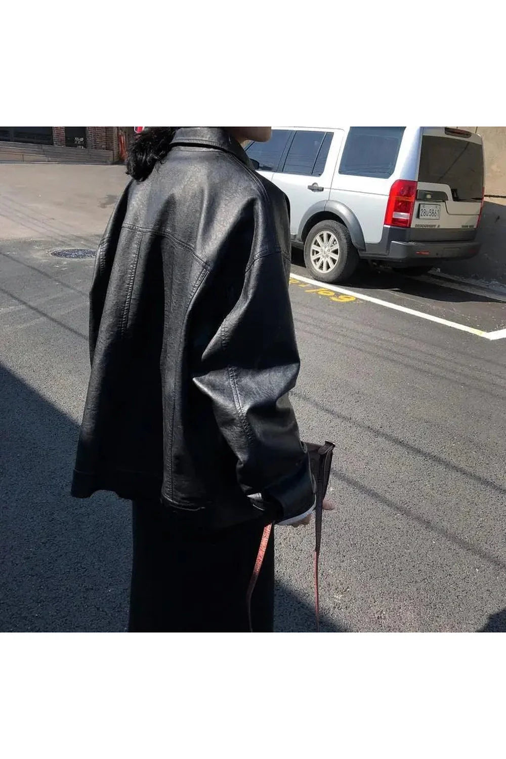 Fall Oversized Black Leather Shirt Jacket