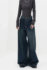 Fall Oversized Dark Wash Wide-Leg Jeans