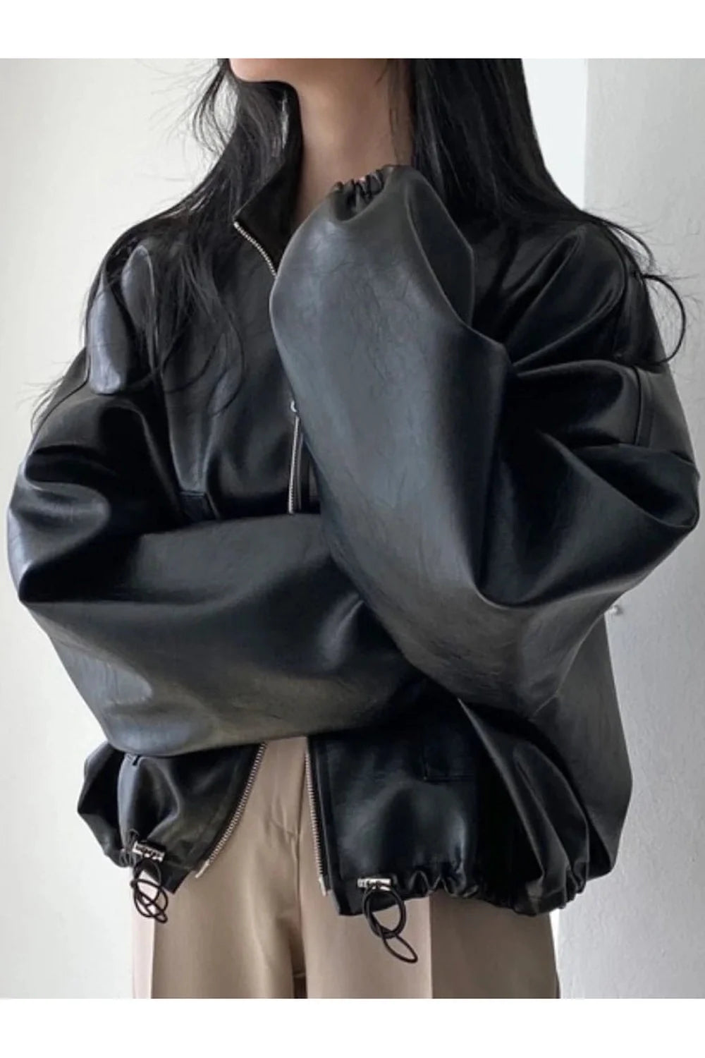 Fall Oversized Faux Leather Bomber Jacket