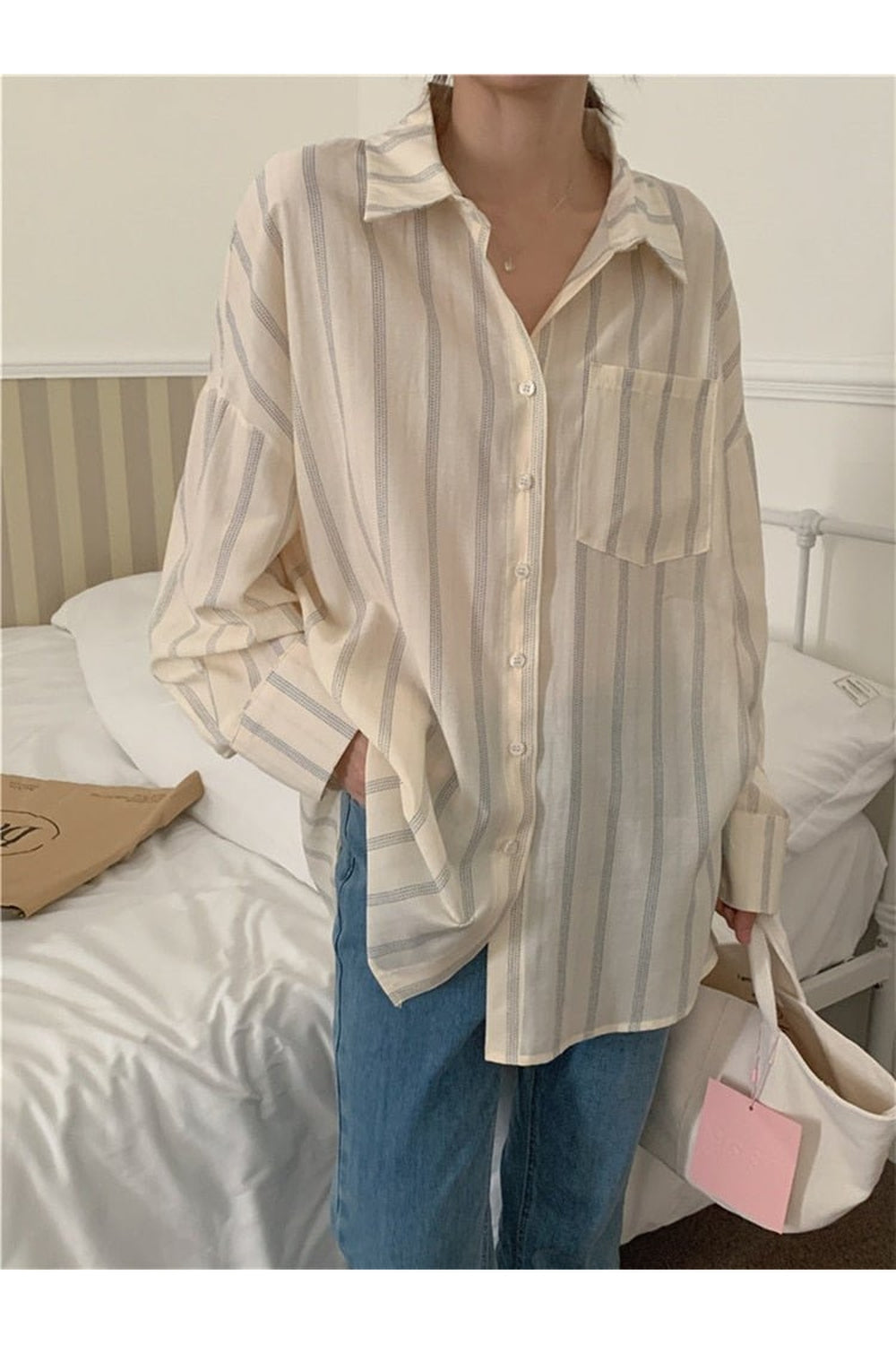 Oversized Striped Pocket Blouse