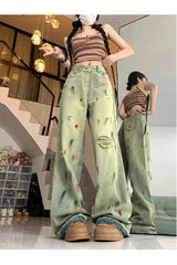 Fall Paint Splatter Grunge Wide-Leg Jeans