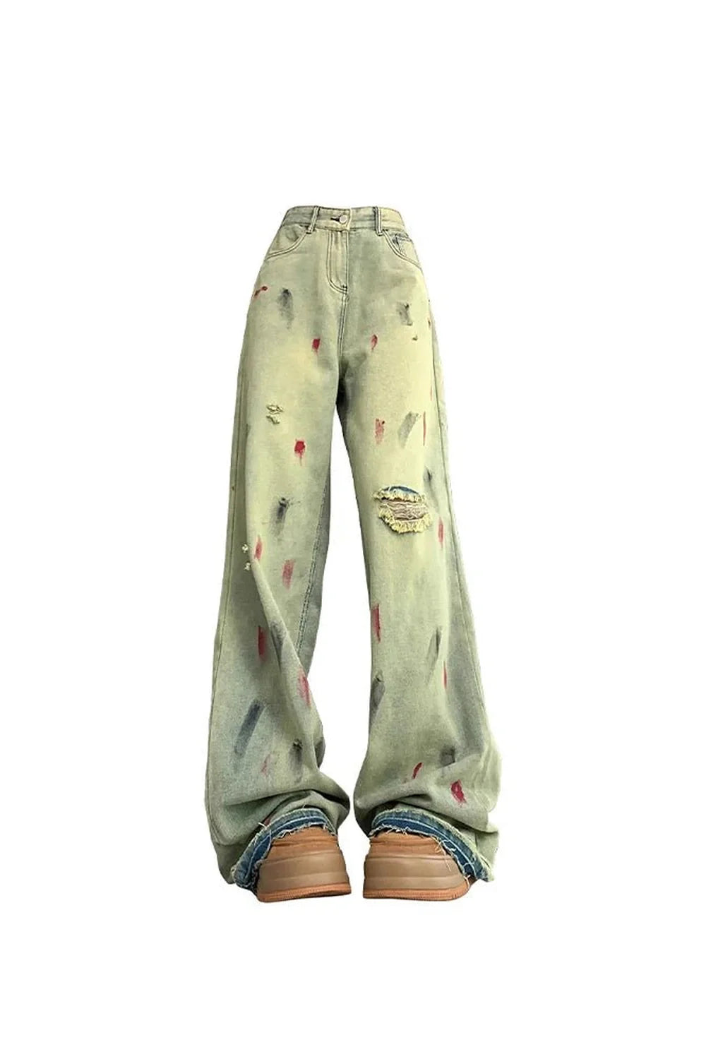 Fall Paint Splatter Grunge Wide-Leg Jeans