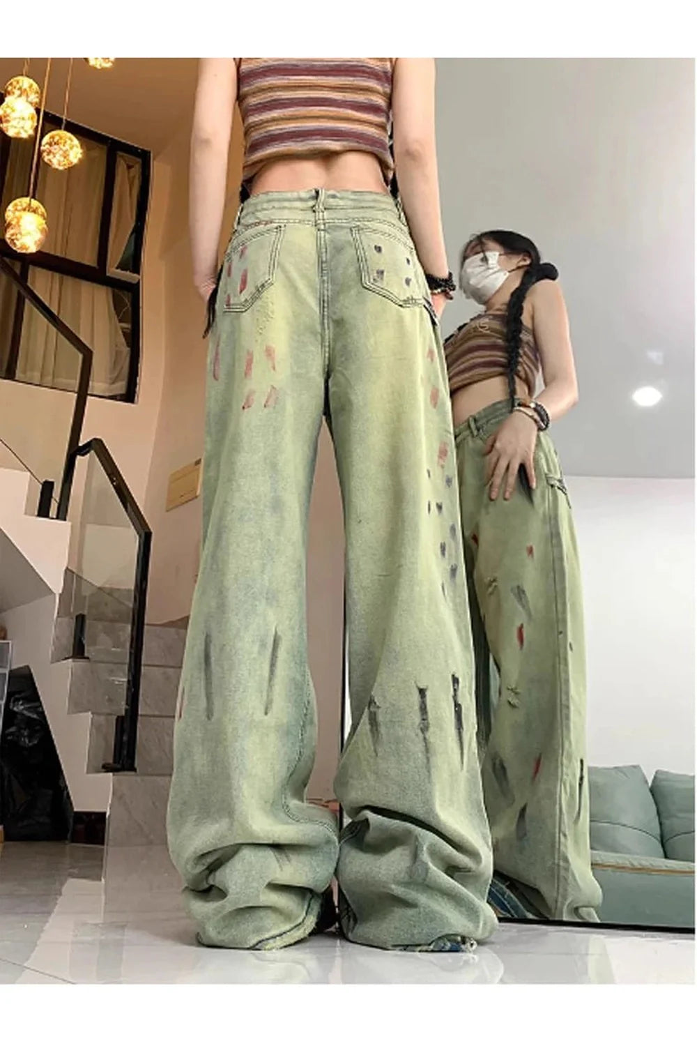 Fall Paint Splatter Grunge Wide-Leg Jeans