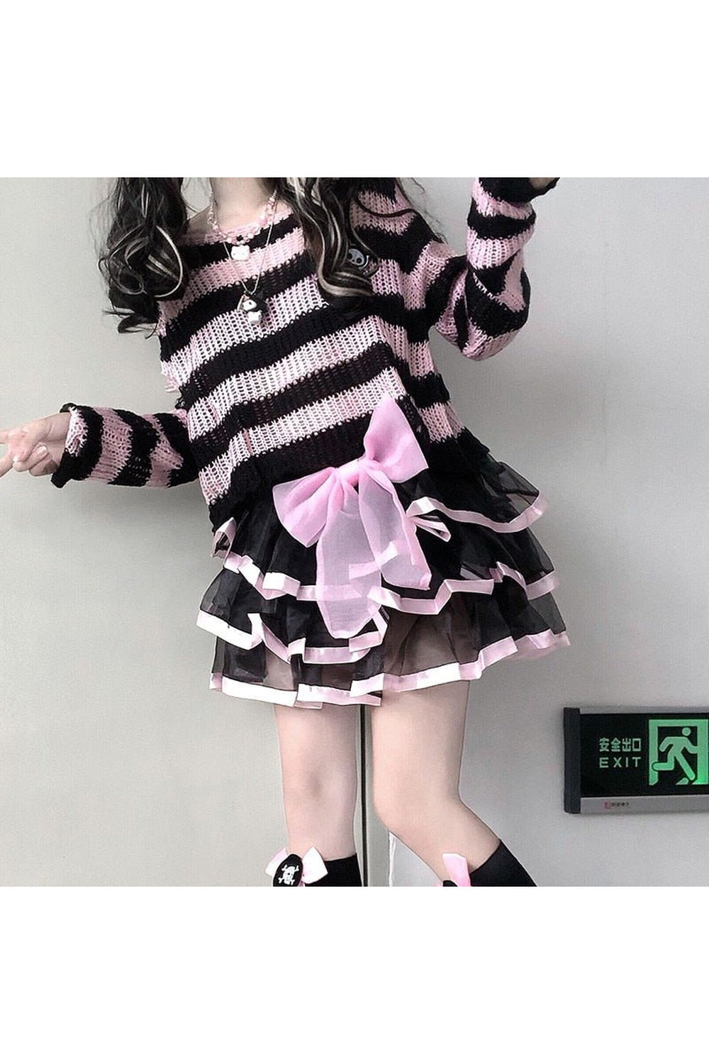 Fall Pastel Goth Striped Sweater