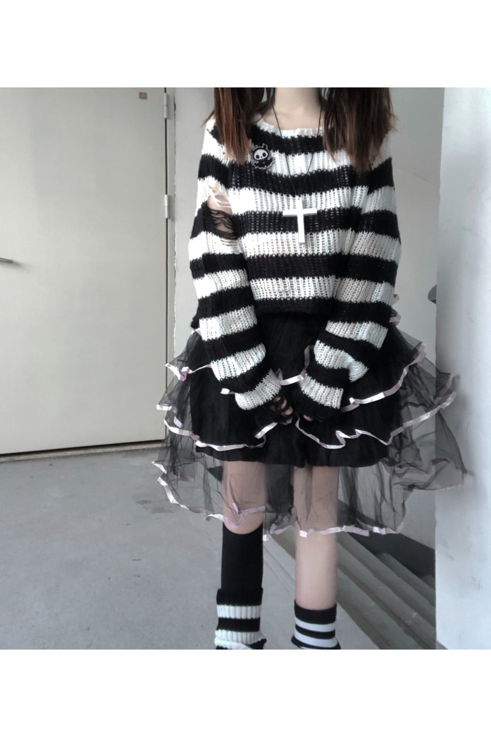 Fall Pastel Goth Striped Sweater