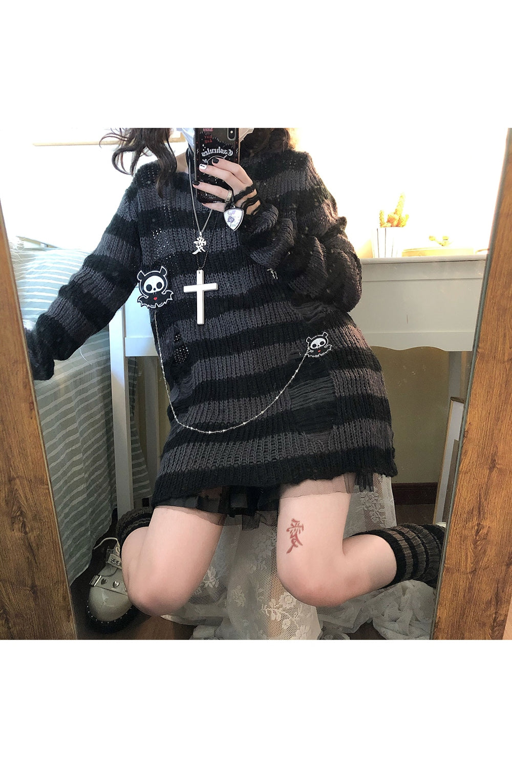 Fall Pastel Goth Striped Sweater