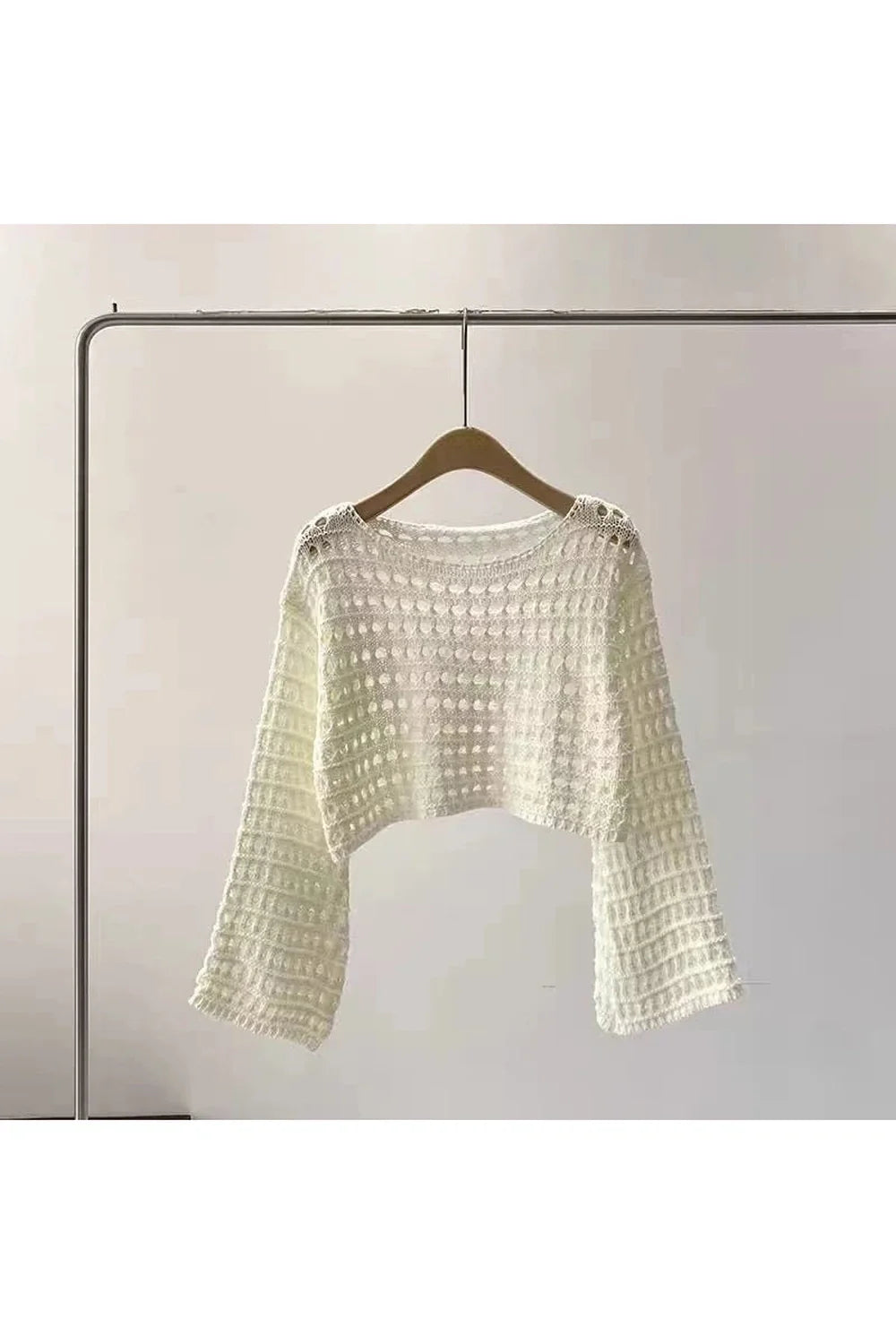 Pastel Open-Knit Cropped Sweater