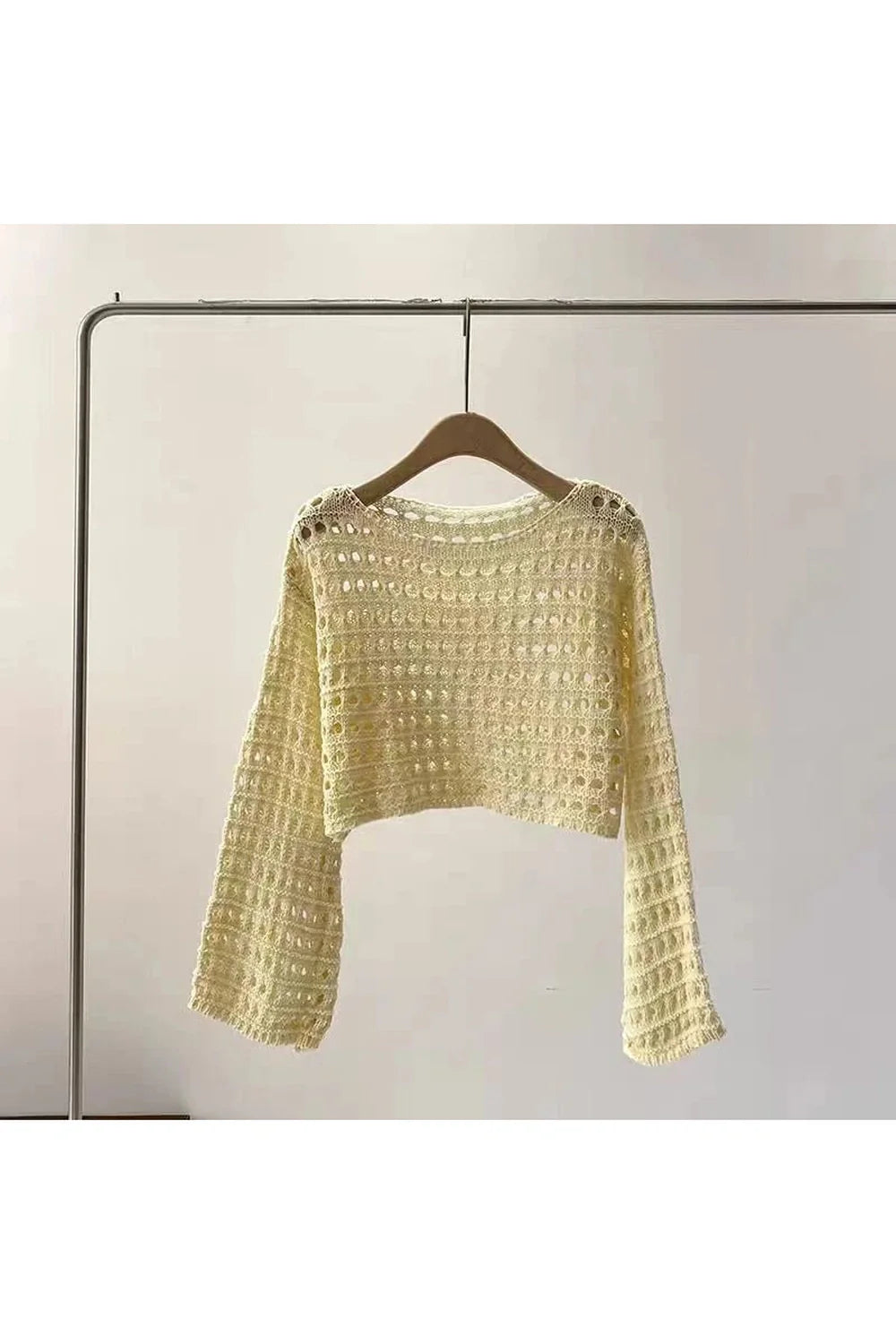 Pastel Open-Knit Cropped Sweater