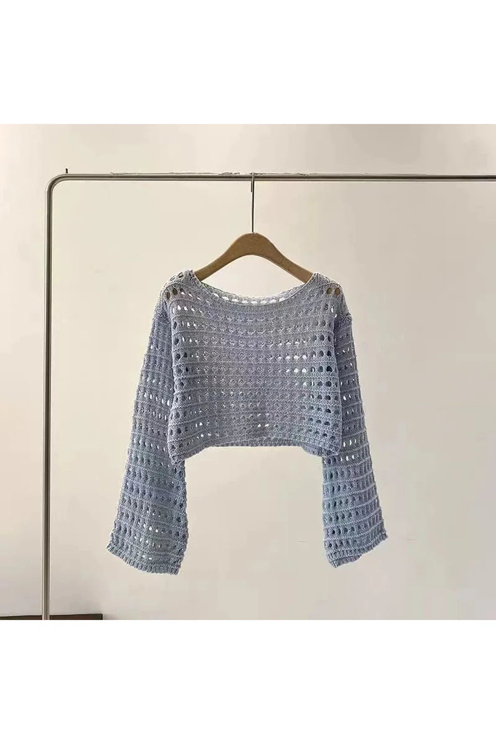 Pastel Open-Knit Cropped Sweater