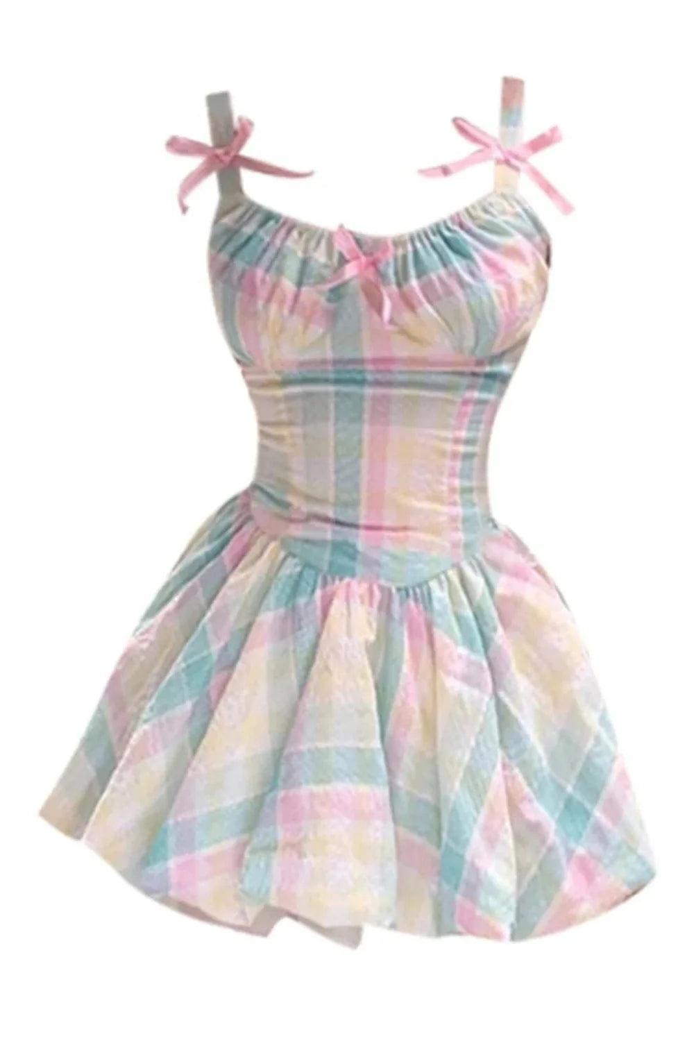 Pastel Plaid Bowknot Dress