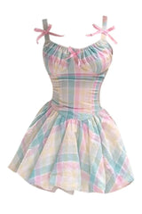 Pastel Plaid Bowknot Dress