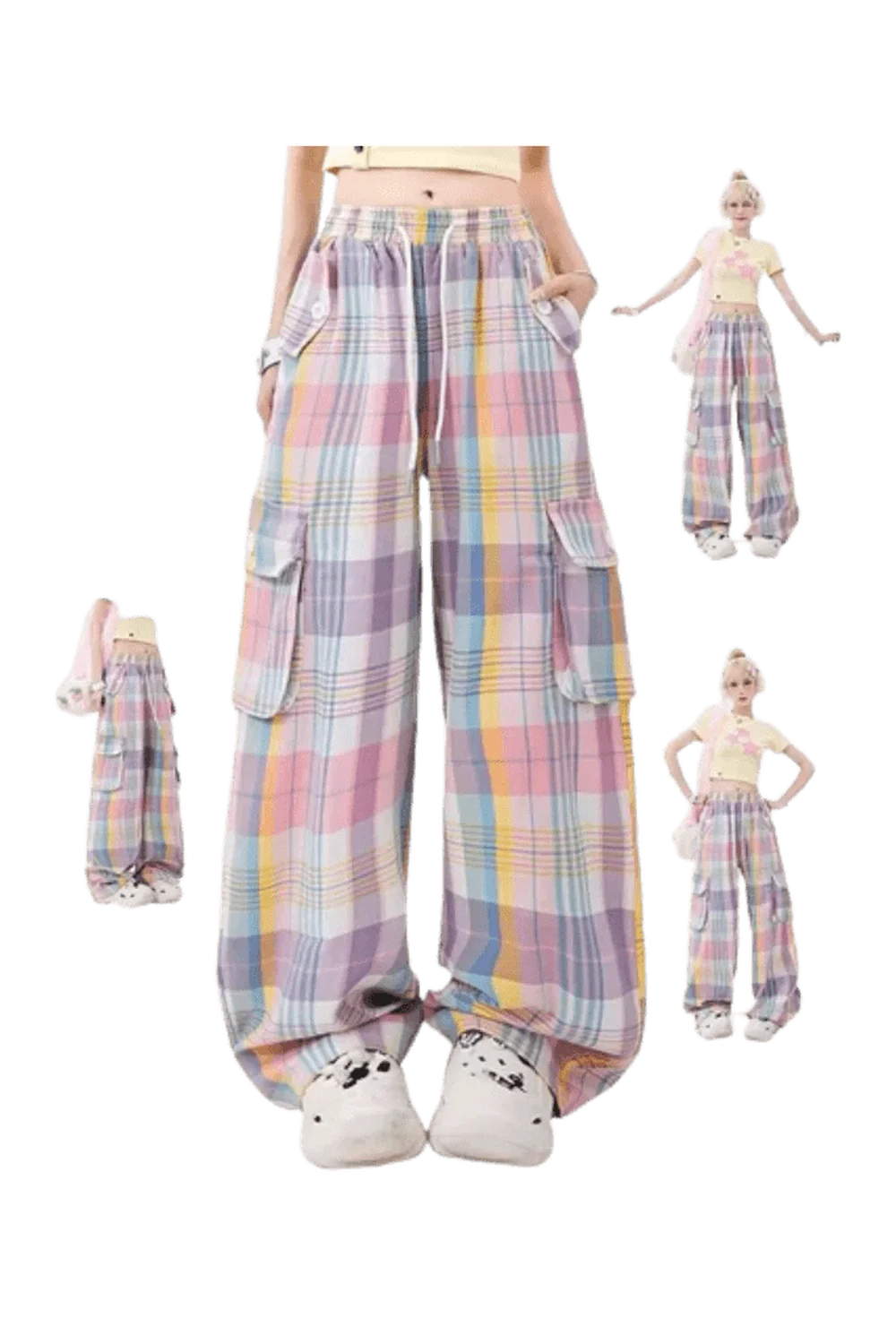 Pastel Plaid Cargo Pants