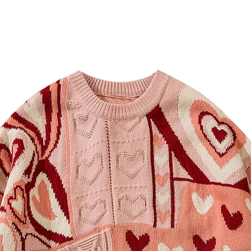 Oversize-Pullover mit Patchwork-Herzen