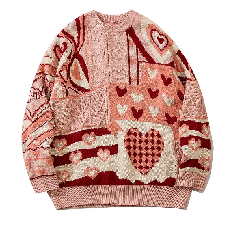 Oversize-Pullover mit Patchwork-Herzen
