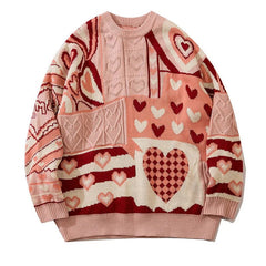 Oversize-Pullover mit Patchwork-Herzen