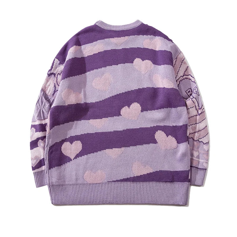 Oversize-Pullover mit Patchwork-Herzen