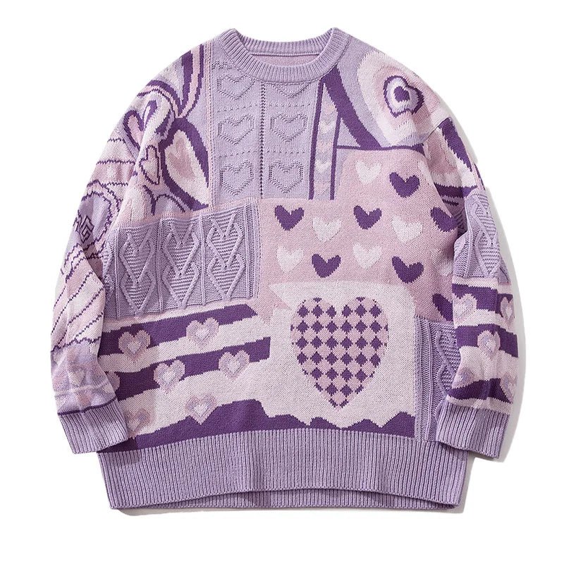 Oversize-Pullover mit Patchwork-Herzen
