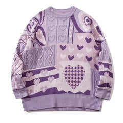 Oversize-Pullover mit Patchwork-Herzen