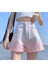 Patchwork High Waist Jeans Shorts