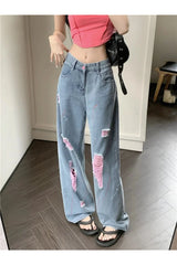 Fall Perforated High Waisted Jeans