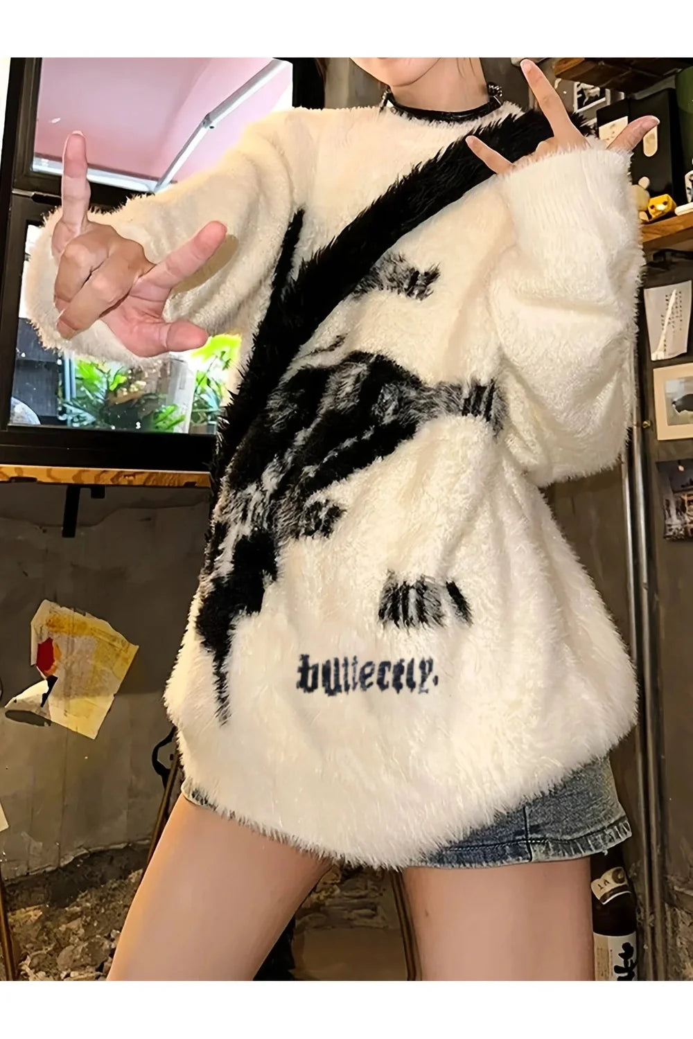 Phantom Print Fuzzy Sweater
