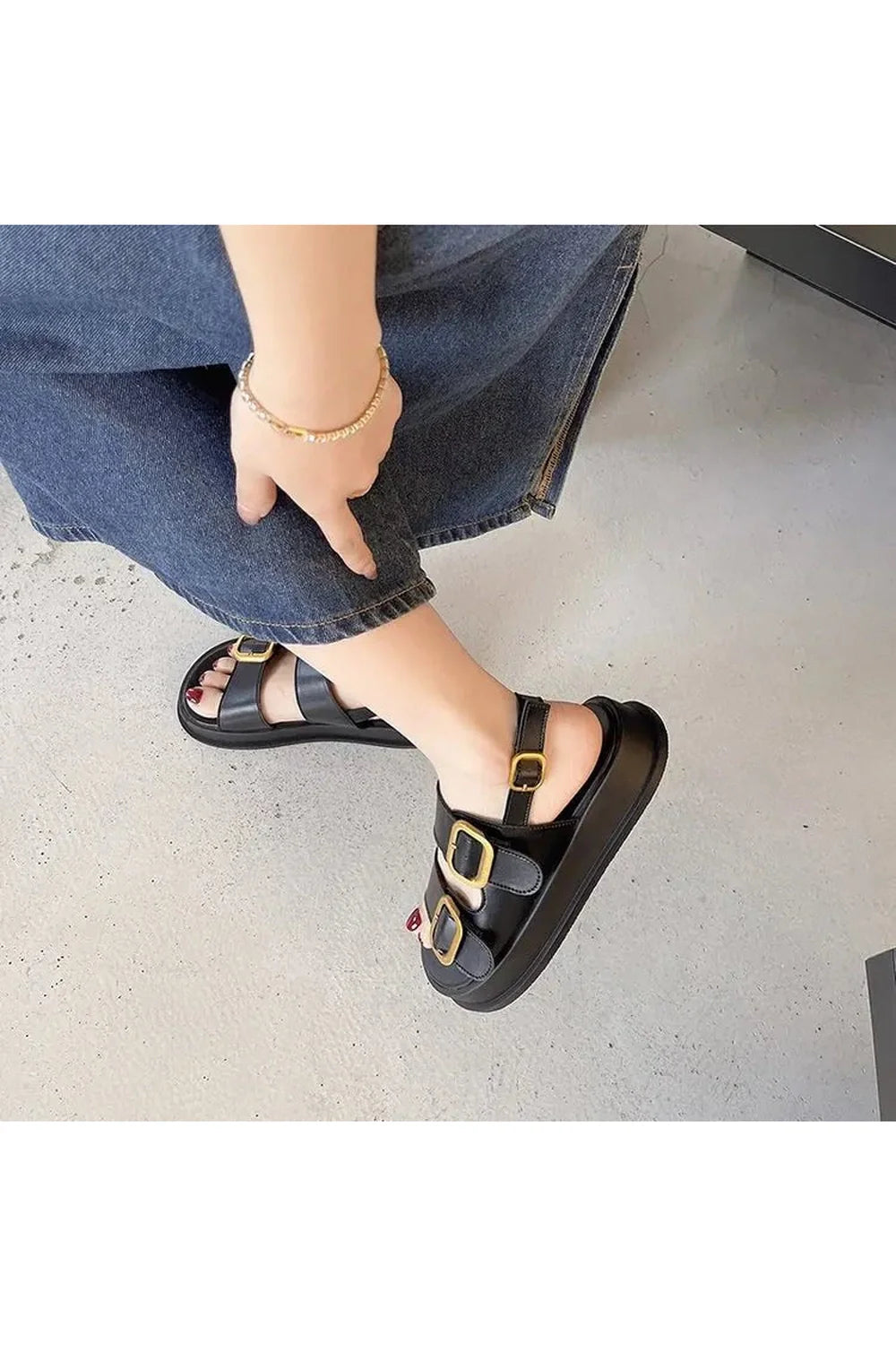 Pin Buckle Platform Sandals