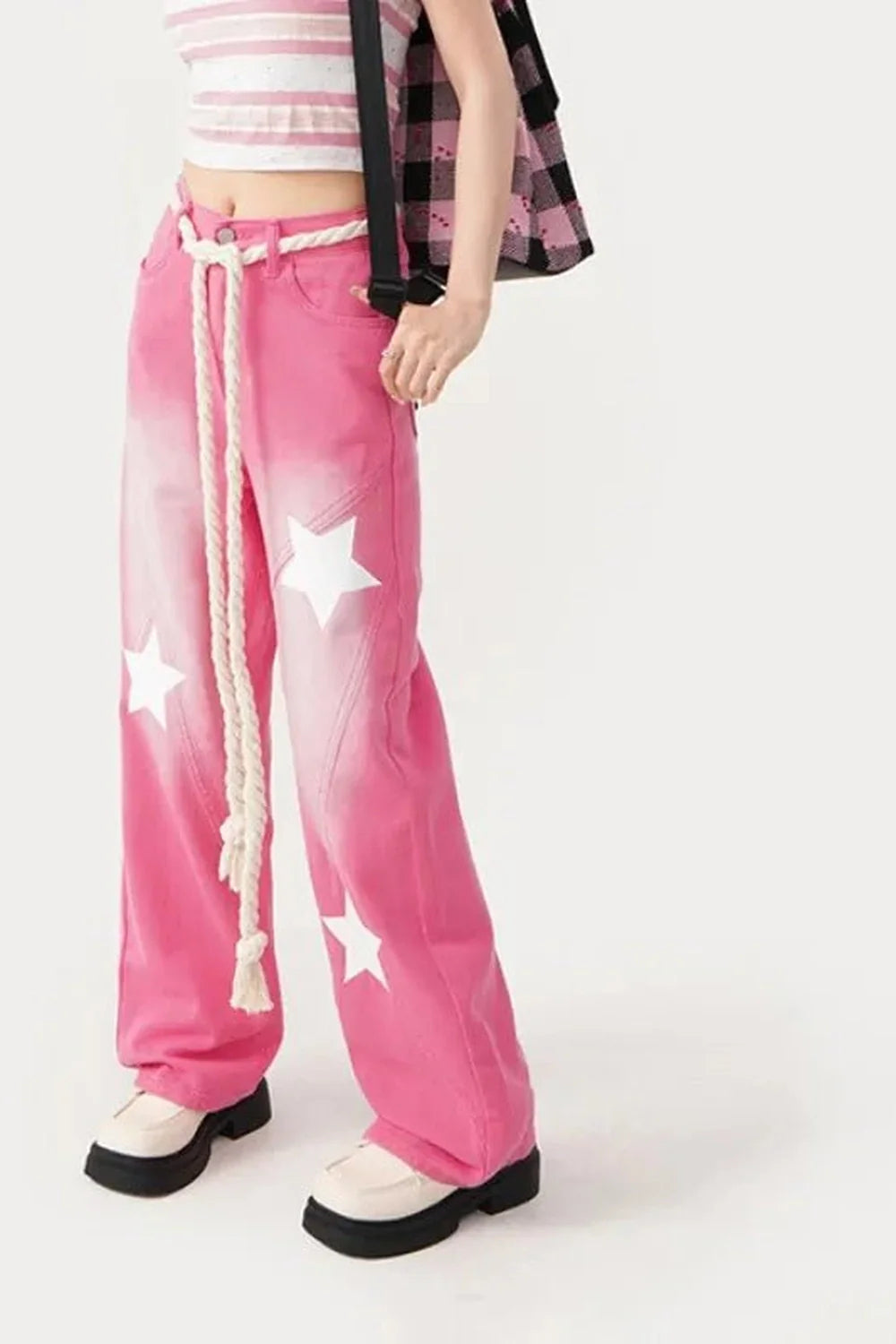 Fall Pink Blue Baggy Star Jeans