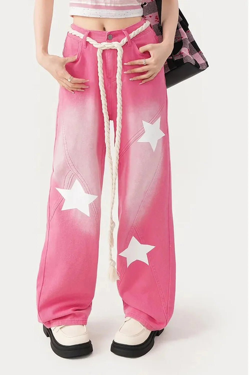 Fall Pink Blue Baggy Star Jeans