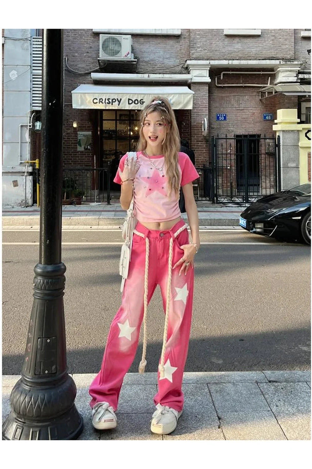 Fall Pink Blue Baggy Star Jeans