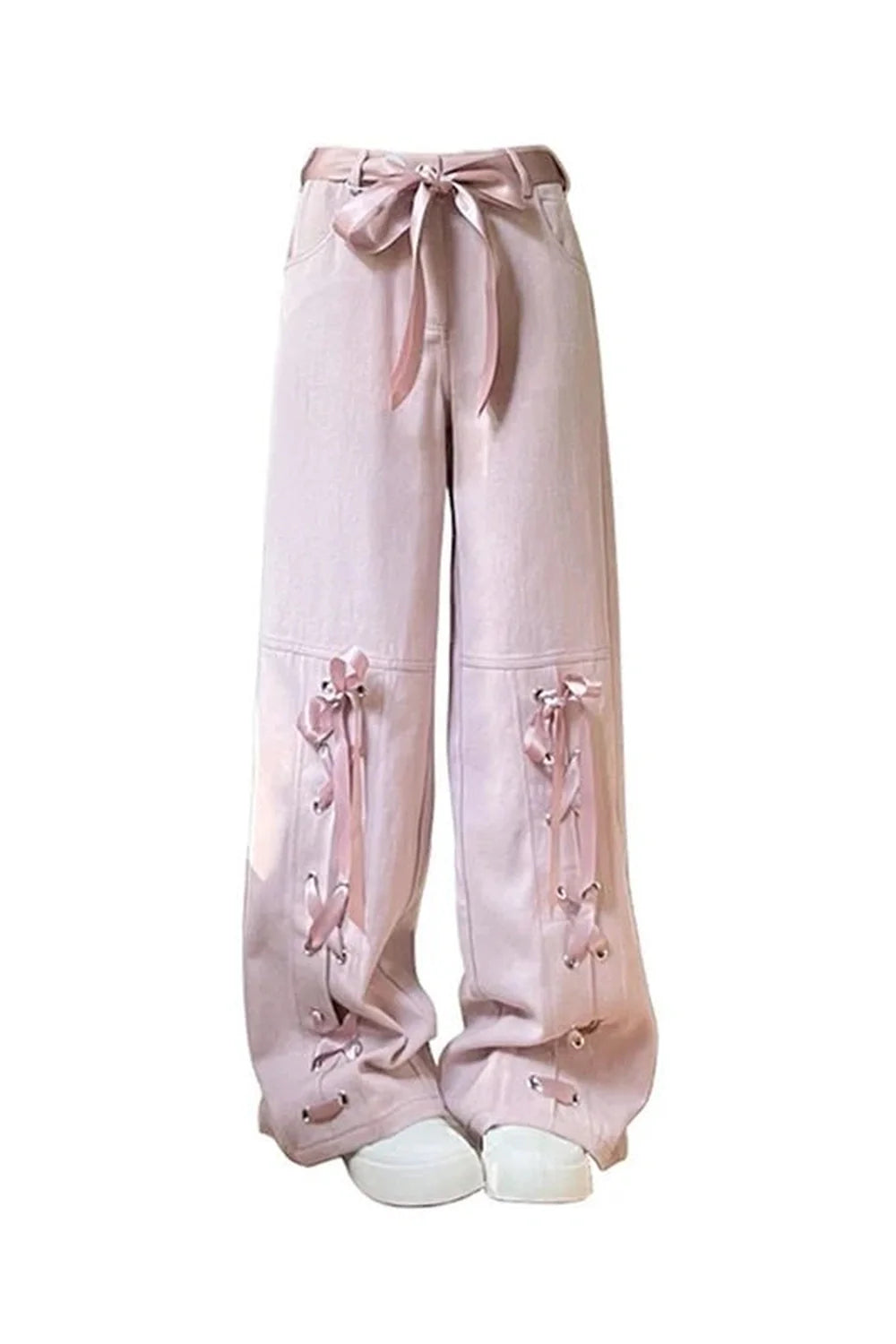 Pink Bow Lace-Up Pants