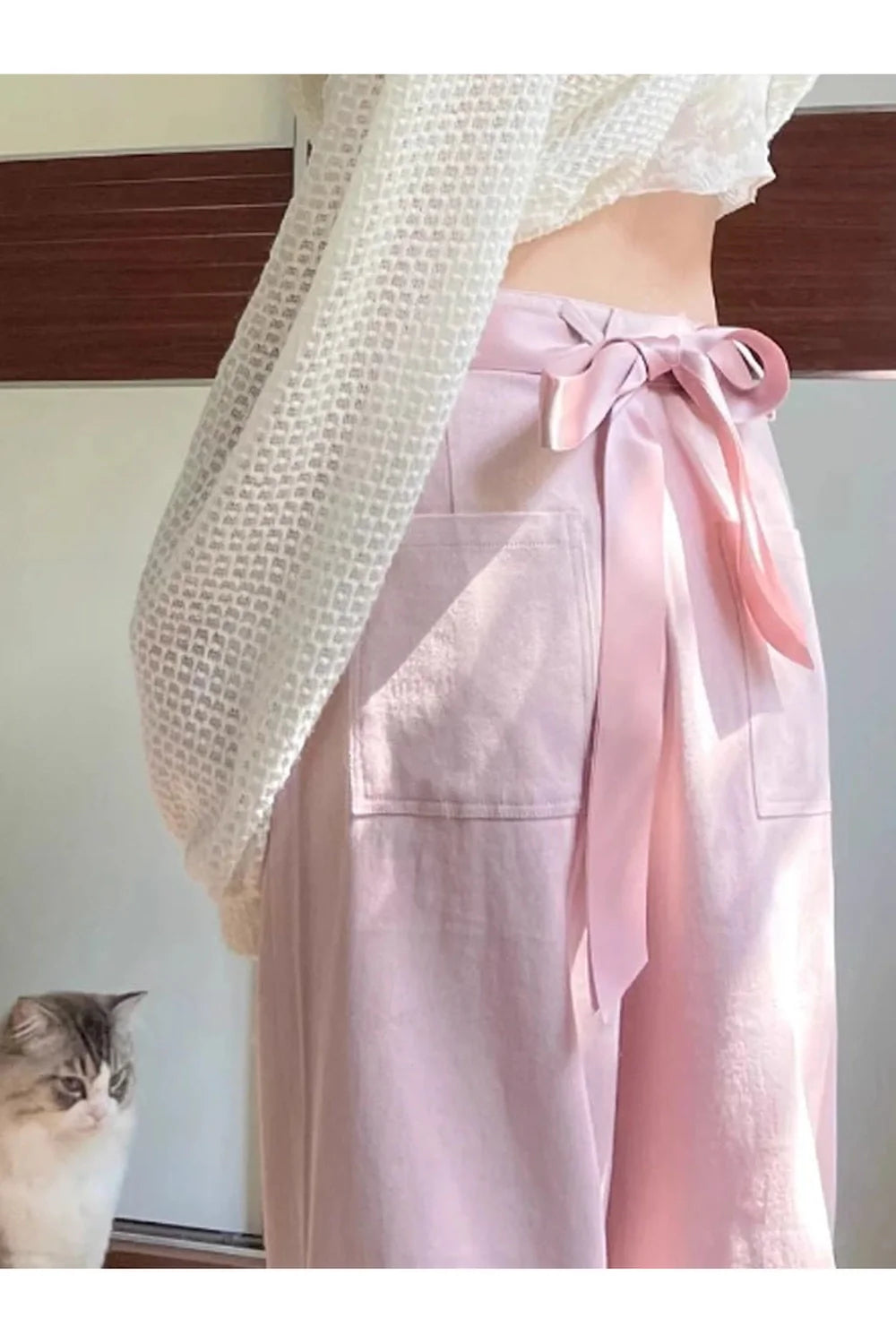 Pink Bow Lace-Up Pants