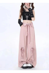 Pink Bow Lace-Up Pants