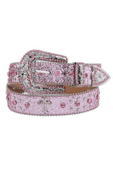 Pink Cross-Rivet Rhinestone Belt