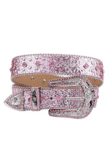 Pink Cross-Rivet Rhinestone Belt