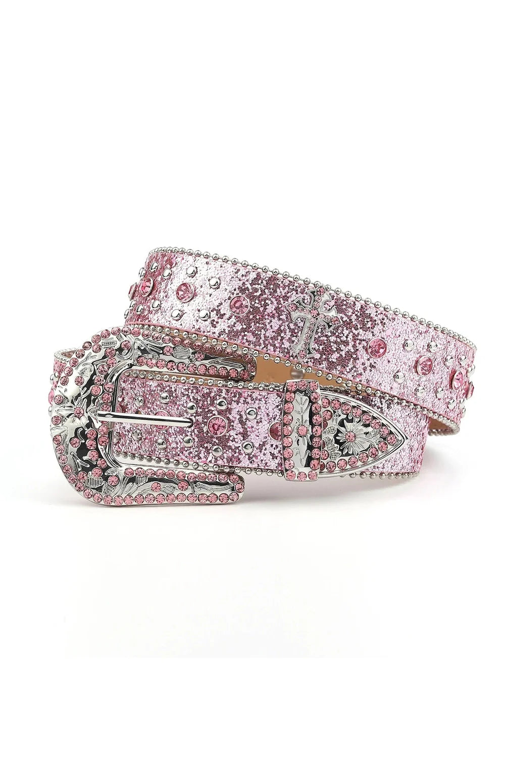 Pink Cross-Rivet Rhinestone Belt