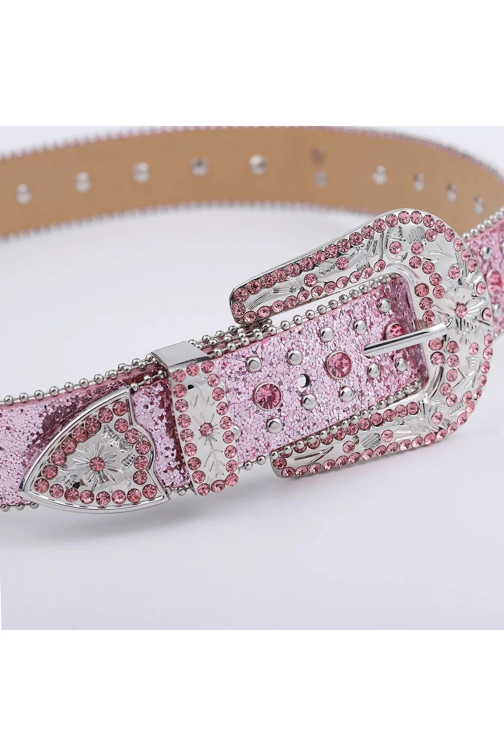 Pink Cross-Rivet Rhinestone Belt