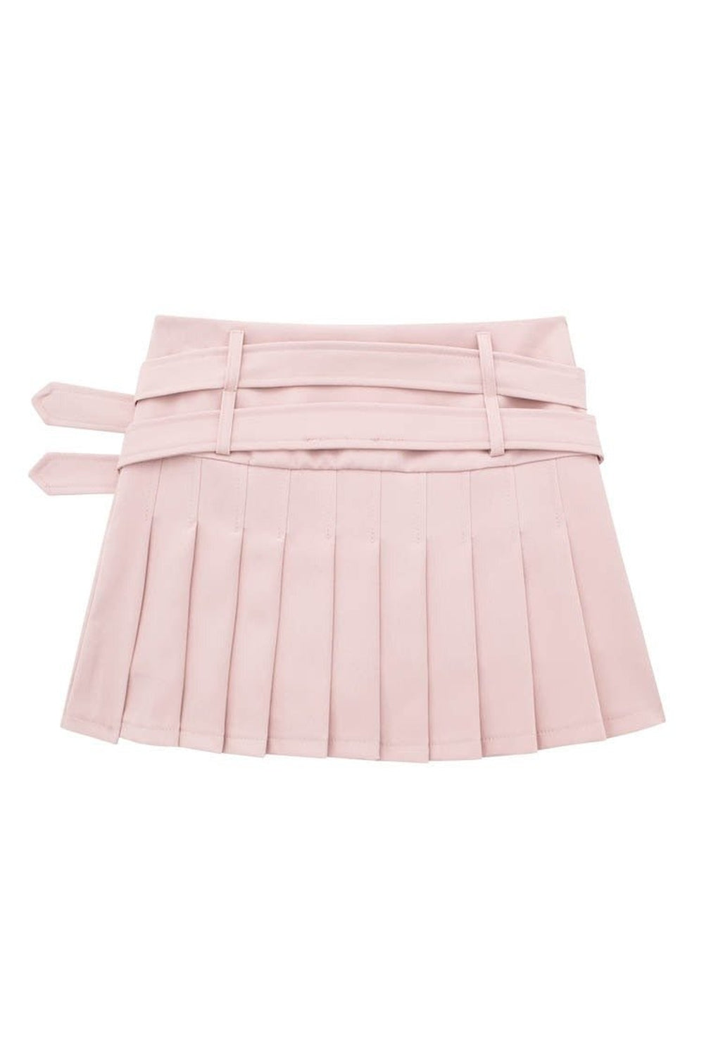 Pink  Double Belt Pleated Skirt