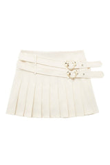 Pink  Double Belt Pleated Skirt