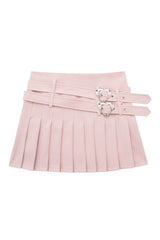 Pink  Double Belt Pleated Skirt