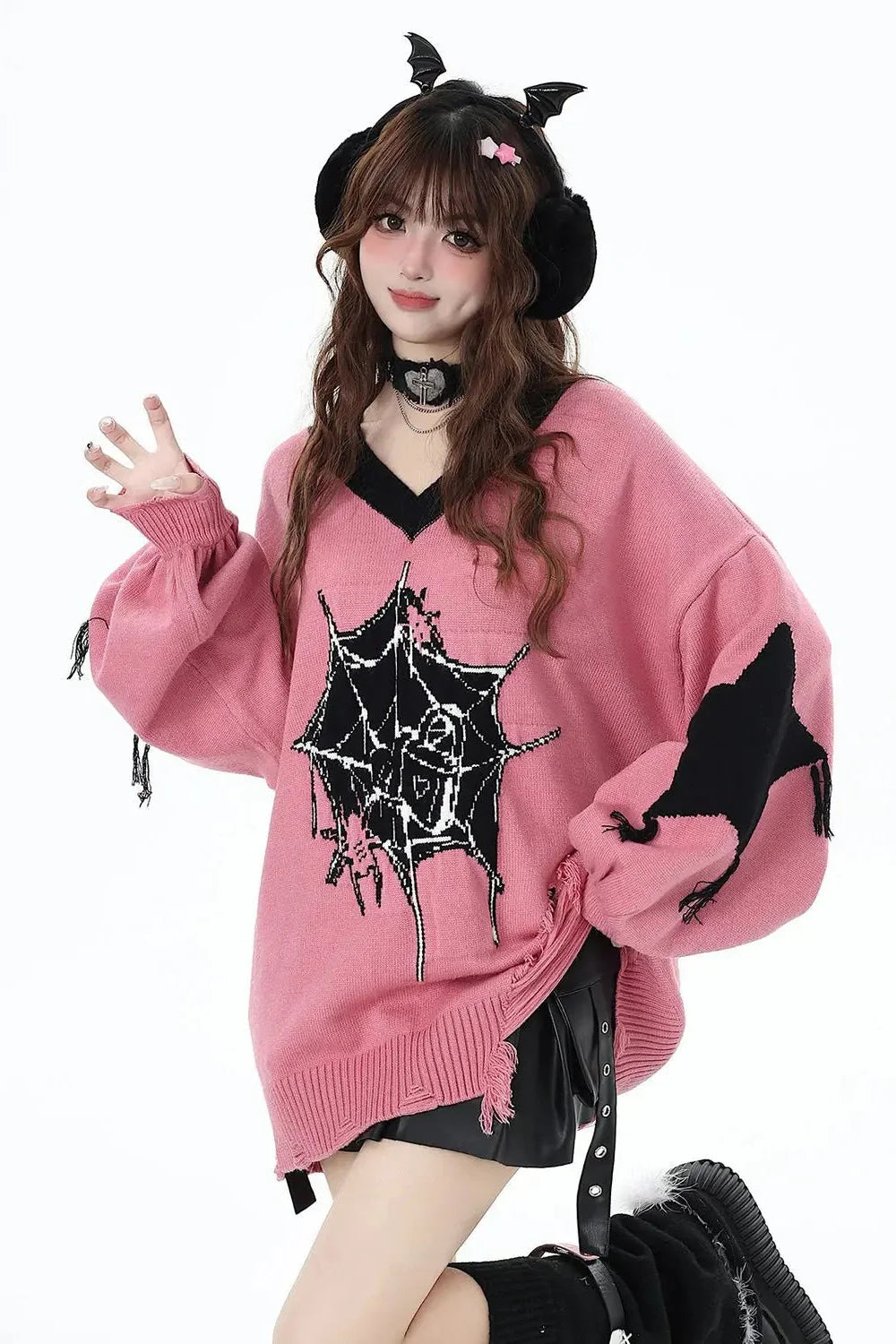 Pink Gothic Web Sweater