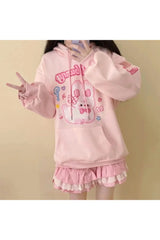 Fall Pink Hoodie Rabbit Print