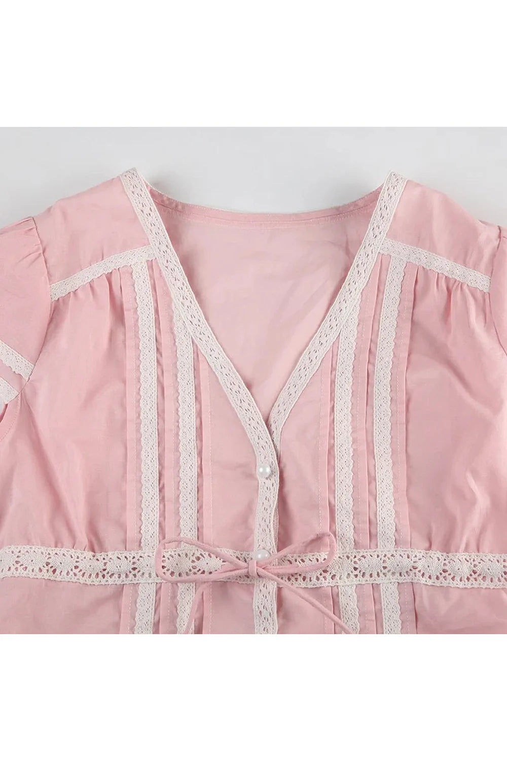 Pink Lace Trim Bow Blouse