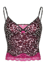 Pink Leopard Lace Trim Top