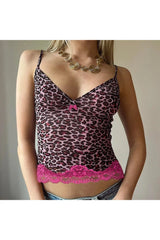 Pink Leopard Lace Trim Top